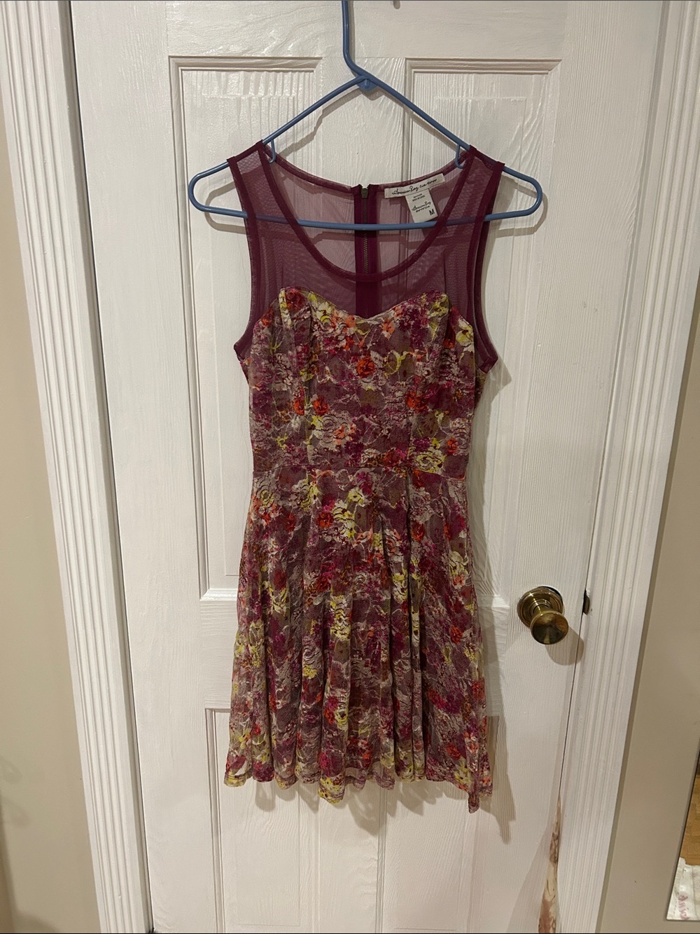 WomensFloral Mesh Yoke Dress - Plum